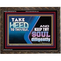 TAKE HEED TO THYSELF AND KEEP THY SOUL DILIGENTLY  Sanctuary Wall Wooden Frame  GWGLORIOUS10718  "45X33"