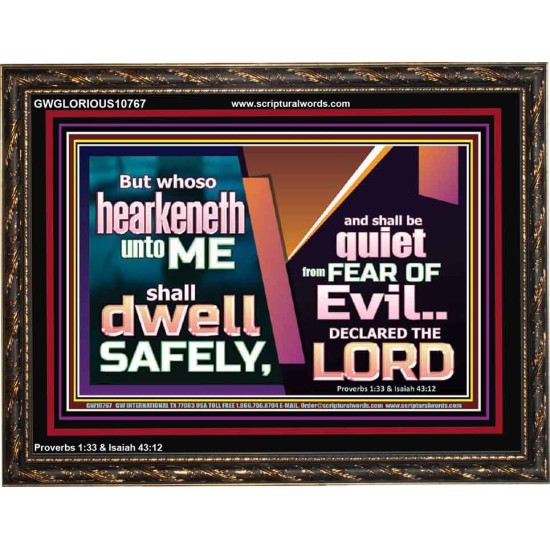WHOSO HEARKENETH UNTO THE LORD SHALL DWELL SAFELY  Christian Artwork  GWGLORIOUS10767  