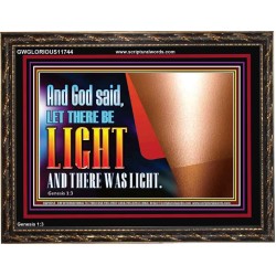 AND GOD SAID LET THERE BE LIGHT AND THERE WAS LIGHT  Biblical Art Glass Wooden Frame  GWGLORIOUS11744  