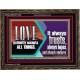 LOVE PATIENTLY ACCEPTS ALL THINGS. IT ALWAYS TRUST HOPE AND ENDURES  Unique Scriptural Wooden Frame  GWGLORIOUS11762  