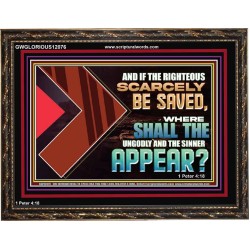 IF THE RIGHTEOUS SCARCELY BE SAVED WHERE SHALL THE UNGODLY AND THE SINNER APPEAR  Bible Verses Wooden Frame   GWGLORIOUS12076  "45X33"
