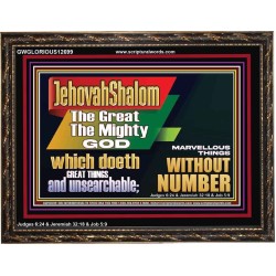 JEHOVAH SHALOM WHICH DOETH GREAT THINGS AND UNSEARCHABLE  Scriptural Décor Wooden Frame  GWGLORIOUS12699  "45X33"