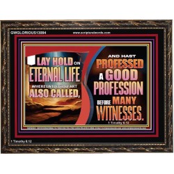 LAY HOLD ON ETERNAL LIFE WHEREUNTO THOU ART ALSO CALLED  Ultimate Inspirational Wall Art Wooden Frame  GWGLORIOUS13084  "45X33"