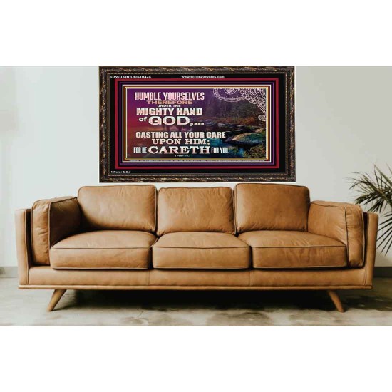 CASTING YOUR CARE UPON HIM FOR HE CARETH FOR YOU  Sanctuary Wall Wooden Frame  GWGLORIOUS10424  