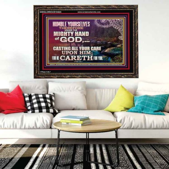 CASTING YOUR CARE UPON HIM FOR HE CARETH FOR YOU  Sanctuary Wall Wooden Frame  GWGLORIOUS10424  