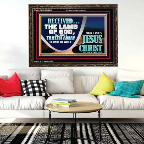 THE LAMB OF GOD THAT TAKETH AWAY THE SIN OF THE WORLD  Unique Power Bible Wooden Frame  GWGLORIOUS12037  