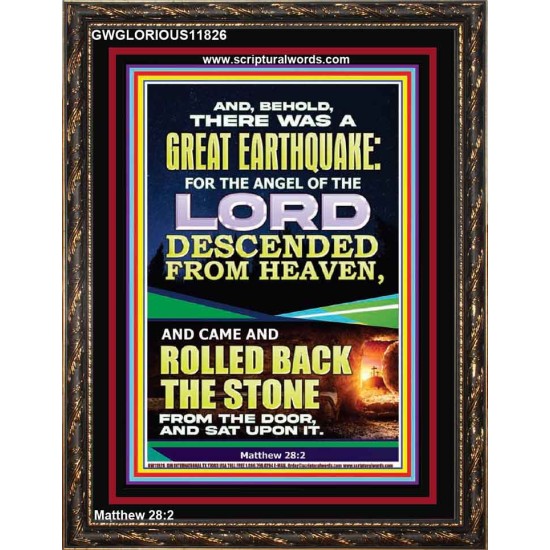 THE ANGEL OF THE LORD DESCENDED FROM HEAVEN AND ROLLED BACK THE STONE FROM THE DOOR  Custom Wall Scripture Art  GWGLORIOUS11826  