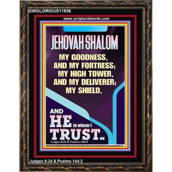 JEHOVAH SHALOM MY GOODNESS MY FORTRESS MY HIGH TOWER MY DELIVERER MY SHIELD  Unique Scriptural Portrait  GWGLORIOUS11936  