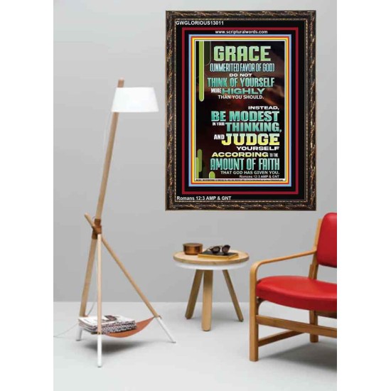 GRACE UNMERITED FAVOR OF GOD BE MODEST IN YOUR THINKING AND JUDGE YOURSELF  Christian Portrait Wall Art  GWGLORIOUS13011  