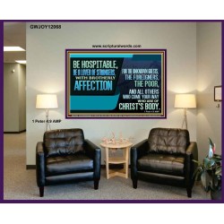 BE A LOVER OF STRANGERS WITH BROTHERLY AFFECTION FOR THE UNKNOWN GUEST  Bible Verse Wall Art  GWJOY12068  "49x37"
