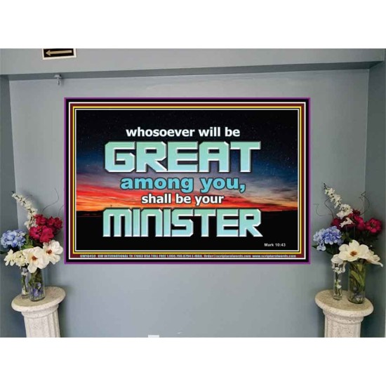 HUMILITY AND SERVICE BEFORE GREATNESS  Encouraging Bible Verse Portrait  GWJOY10459  