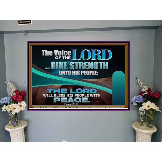 THE VOICE OF THE LORD GIVE STRENGTH UNTO HIS PEOPLE  Contemporary Christian Wall Art Portrait  GWJOY10795  