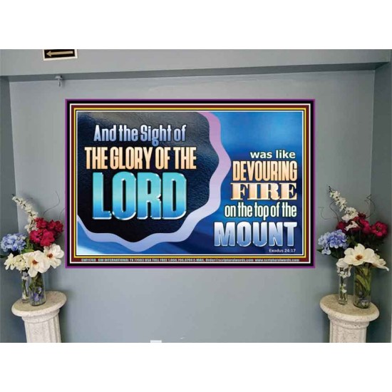 THE SIGHT OF THE GLORY OF THE LORD IS LIKE A DEVOURING FIRE ON THE TOP OF THE MOUNT  Righteous Living Christian Picture  GWJOY11748  