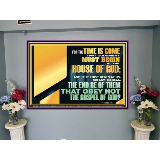 FOR THE TIME IS COME THAT JUDGEMENT MUST BEGIN AT THE HOUSE OF THE LORD  Modern Christian Wall Décor Portrait  GWJOY12075  