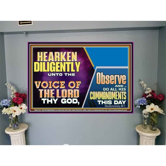 HEARKEN DILIGENTLY UNTO THE VOICE OF THE LORD THY GOD  Custom Wall Scriptural Art  GWJOY12126  