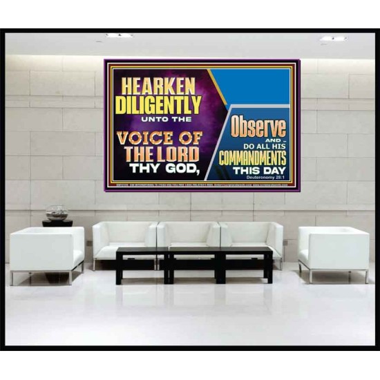 HEARKEN DILIGENTLY UNTO THE VOICE OF THE LORD THY GOD  Custom Wall Scriptural Art  GWJOY12126  
