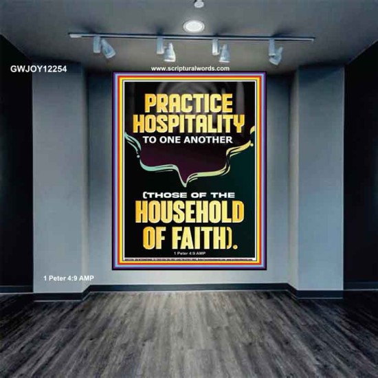 PRACTICE HOSPITALITY TO ONE ANOTHER  Contemporary Christian Wall Art Portrait  GWJOY12254  