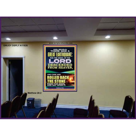 THE ANGEL OF THE LORD DESCENDED FROM HEAVEN AND ROLLED BACK THE STONE FROM THE DOOR  Custom Wall Scripture Art  GWJOY11826  