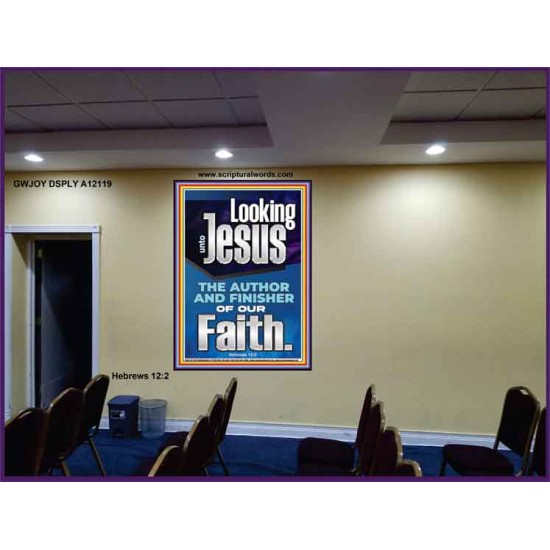 LOOKING UNTO JESUS THE FOUNDER AND FERFECTER OF OUR FAITH  Bible Verse Portrait  GWJOY12119  