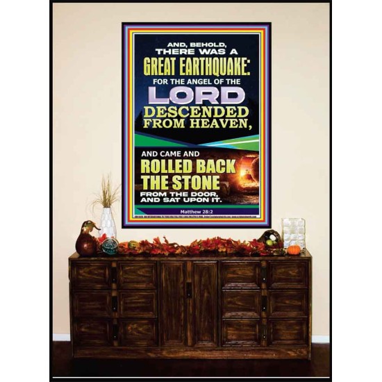 THE ANGEL OF THE LORD DESCENDED FROM HEAVEN AND ROLLED BACK THE STONE FROM THE DOOR  Custom Wall Scripture Art  GWJOY11826  