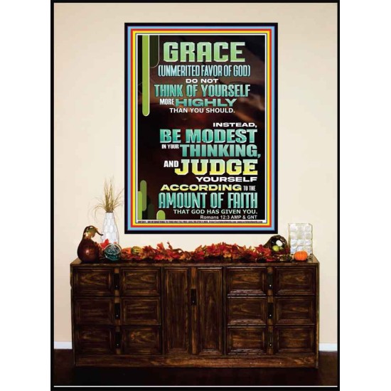 GRACE UNMERITED FAVOR OF GOD BE MODEST IN YOUR THINKING AND JUDGE YOURSELF  Christian Portrait Wall Art  GWJOY13011  