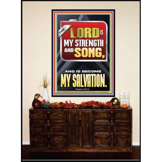 THE LORD IS MY STRENGTH AND SONG AND IS BECOME MY SALVATION  Bible Verse Art Portrait  GWJOY13043  