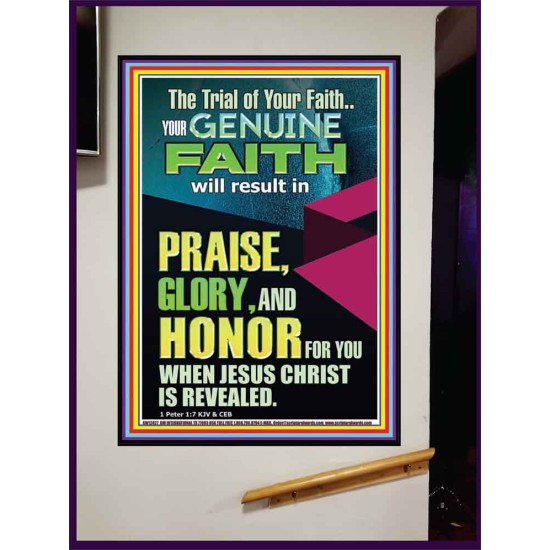 GENUINE FAITH WILL RESULT IN PRAISE GLORY AND HONOR FOR YOU  Unique Power Bible Portrait  GWJOY12427  