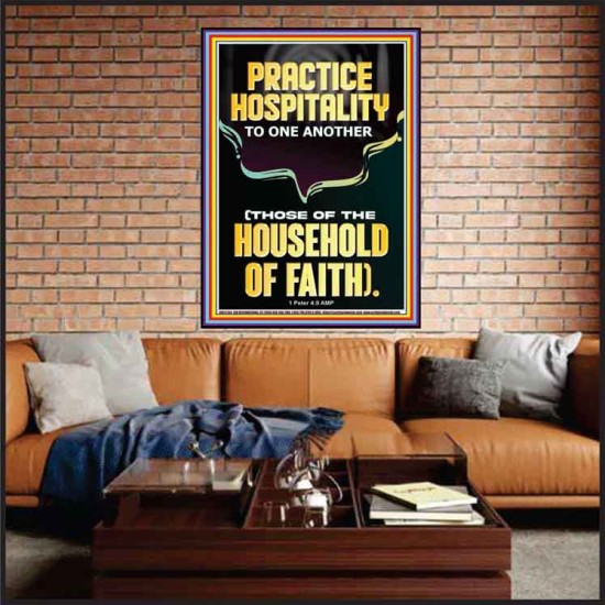 PRACTICE HOSPITALITY TO ONE ANOTHER  Contemporary Christian Wall Art Portrait  GWJOY12254  