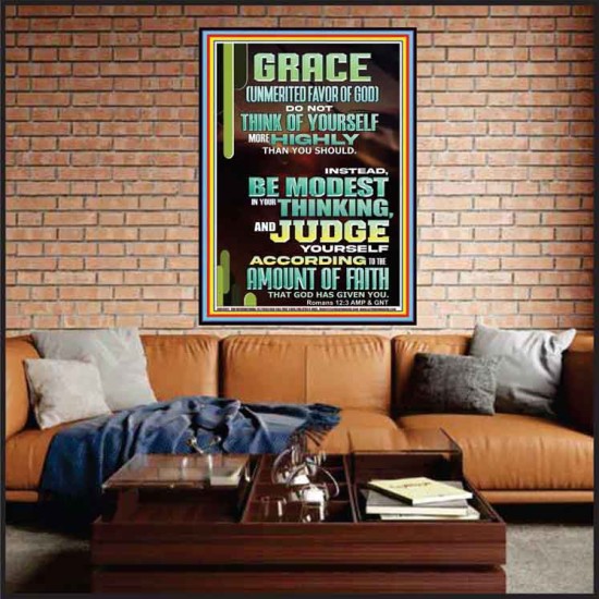 GRACE UNMERITED FAVOR OF GOD BE MODEST IN YOUR THINKING AND JUDGE YOURSELF  Christian Portrait Wall Art  GWJOY13011  