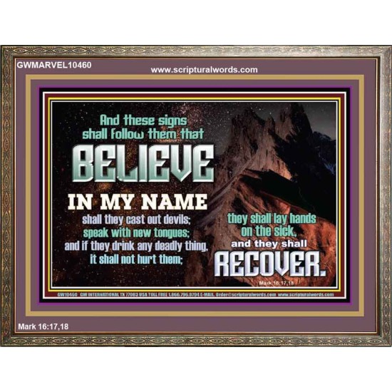 IN MY NAME SHALL THEY CAST OUT DEVILS  Christian Quotes Wooden Frame  GWMARVEL10460  