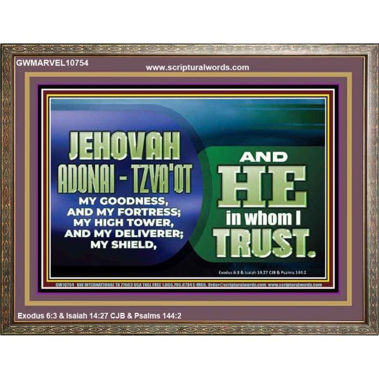 JEHOVAI ADONAI - TZVA'OT OUR GOODNESS FORTRESS HIGH TOWER DELIVERER AND SHIELD  Christian Quote Wooden Frame  GWMARVEL10754  