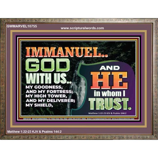 IMMANUEL..GOD WITH US OUR GOODNESS FORTRESS HIGH TOWER DELIVERER AND SHIELD  Christian Quote Wooden Frame  GWMARVEL10755  