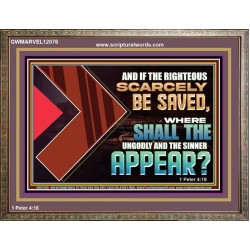 IF THE RIGHTEOUS SCARCELY BE SAVED WHERE SHALL THE UNGODLY AND THE SINNER APPEAR  Bible Verses Wooden Frame   GWMARVEL12076  "36X31"