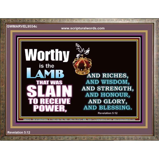 LAMB OF GOD GIVES STRENGTH AND BLESSING  Sanctuary Wall Wooden Frame  GWMARVEL9554c  