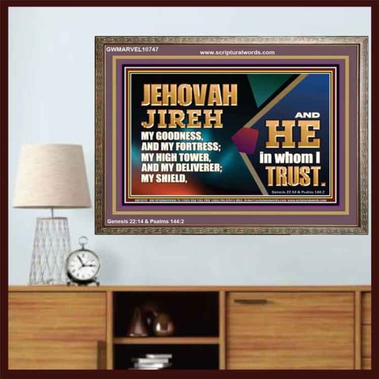 JEHOVAH JIREH OUR GOODNESS FORTRESS HIGH TOWER DELIVERER AND SHIELD  Scriptural Wooden Frame Signs  GWMARVEL10747  