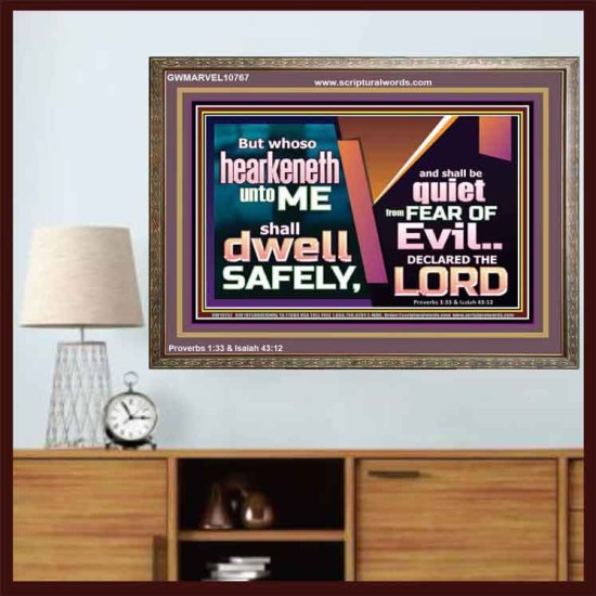 WHOSO HEARKENETH UNTO THE LORD SHALL DWELL SAFELY  Christian Artwork  GWMARVEL10767  