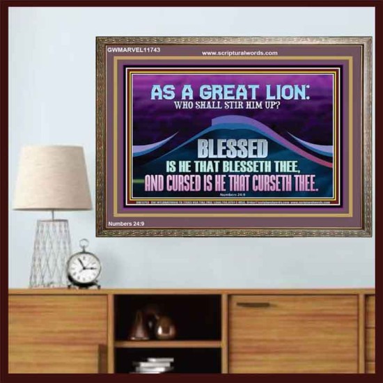 AS A GREAT LION WHO SHALL STIR HIM UP  Scriptural Wooden Frame Glass Wooden Frame  GWMARVEL11743  