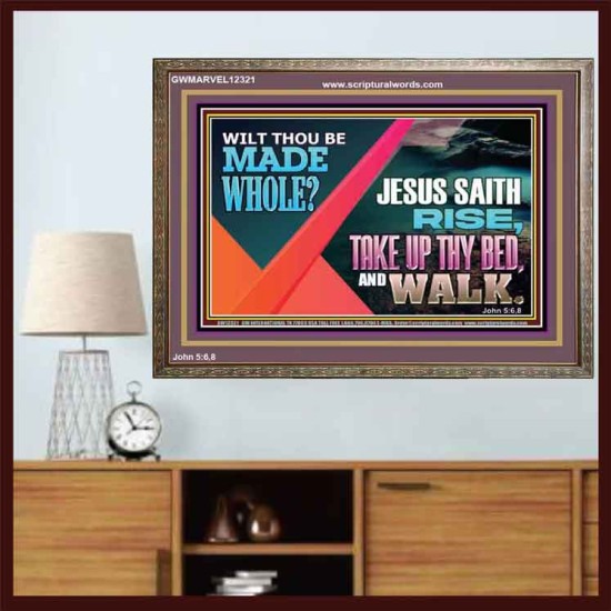 JESUS SAITH RISE TAKE UP THY BED AND WALK  Unique Scriptural Wooden Frame  GWMARVEL12321  