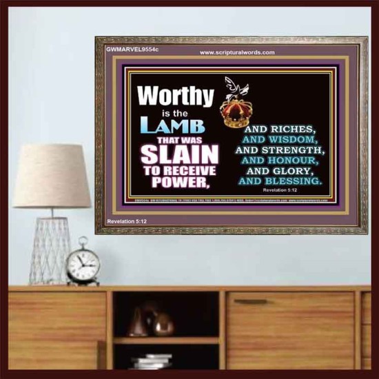 LAMB OF GOD GIVES STRENGTH AND BLESSING  Sanctuary Wall Wooden Frame  GWMARVEL9554c  