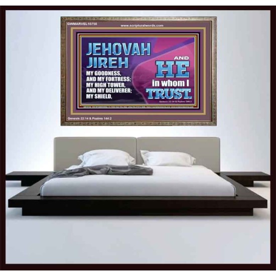 JEHOVAH JIREH OUR GOODNESS FORTRESS HIGH TOWER DELIVERER AND SHIELD  Encouraging Bible Verses Wooden Frame  GWMARVEL10750  