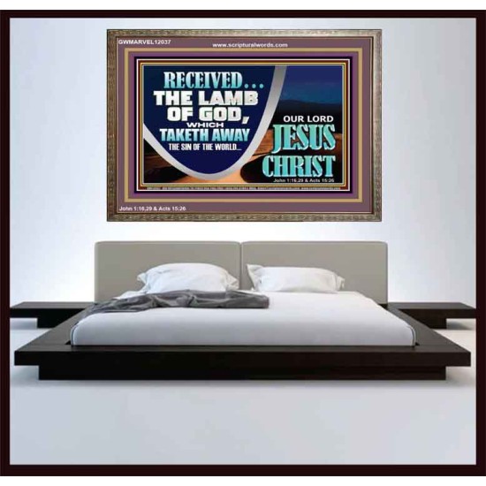 THE LAMB OF GOD THAT TAKETH AWAY THE SIN OF THE WORLD  Unique Power Bible Wooden Frame  GWMARVEL12037  