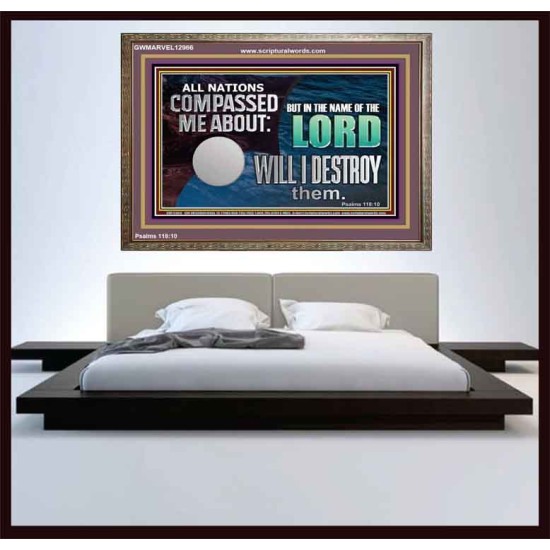 IN THE NAME OF THE LORD WILL I DESTROY THEM  Biblical Paintings Wooden Frame  GWMARVEL12966  