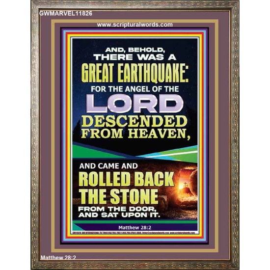 THE ANGEL OF THE LORD DESCENDED FROM HEAVEN AND ROLLED BACK THE STONE FROM THE DOOR  Custom Wall Scripture Art  GWMARVEL11826  
