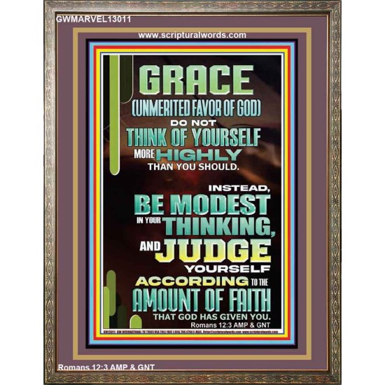 GRACE UNMERITED FAVOR OF GOD BE MODEST IN YOUR THINKING AND JUDGE YOURSELF  Christian Portrait Wall Art  GWMARVEL13011  