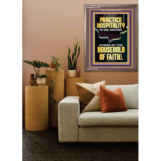 PRACTICE HOSPITALITY TO ONE ANOTHER  Contemporary Christian Wall Art Portrait  GWMARVEL12254  