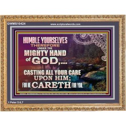 CASTING YOUR CARE UPON HIM FOR HE CARETH FOR YOU  Sanctuary Wall Wooden Frame  GWMS10424  "34x28"