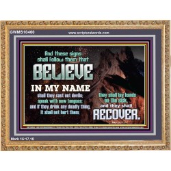 IN MY NAME SHALL THEY CAST OUT DEVILS  Christian Quotes Wooden Frame  GWMS10460  "34x28"