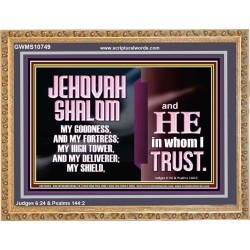 JEHOVAH SHALOM OUR GOODNESS FORTRESS HIGH TOWER DELIVERER AND SHIELD  Encouraging Bible Verse Wooden Frame  GWMS10749  "34x28"