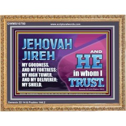 JEHOVAH JIREH OUR GOODNESS FORTRESS HIGH TOWER DELIVERER AND SHIELD  Encouraging Bible Verses Wooden Frame  GWMS10750  "34x28"