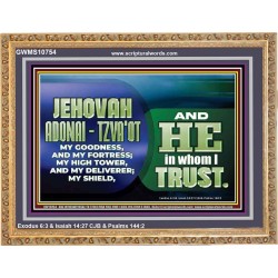 JEHOVAI ADONAI - TZVA'OT OUR GOODNESS FORTRESS HIGH TOWER DELIVERER AND SHIELD  Christian Quote Wooden Frame  GWMS10754  "34x28"